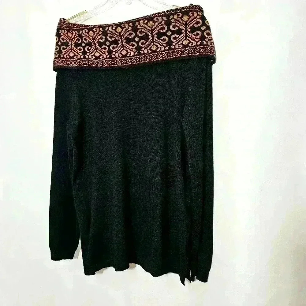 Sienna & Sage Off Shoulder Cowl Black Tunic Sweater Rayon/Poly Size Large